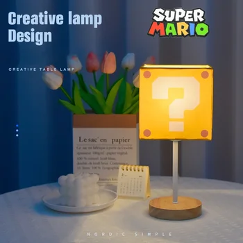 Креативен Super Marios Bros LED Въпросителен Знак Тухла Нощни лека нощ Фиксирани Яркост Настолна Лампа за Деца Подаръци за Рожден Ден, X-mas
