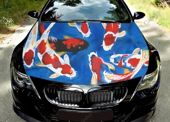 Стикер на предния капак на автомобила с изображение на цвете Koi и животни, vinyl стикер, графични етикети за тайна, графични етикети за двигателя, подходящо за повечето превозни средства