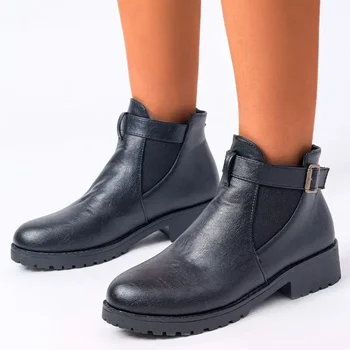 Дамски обувки 2023, Нови зимни дамски обувки, удобни къси ботуши на нисък ток, прости и универсални обувки 