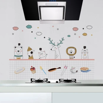 Кухненски самозалепващи се тапети, стикери кухненска печка, шкаф, Маслостойкая водоустойчив стикер за стена с изображение на анимационни homedecor