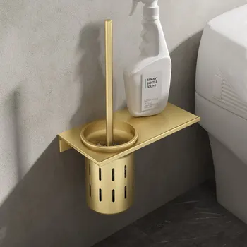 1 бр. Златен държач за тоалетна четка стенен монтаж алуминиева Ершик за тоалетна, матиран златен комплект луксозни четки за почистване на баня