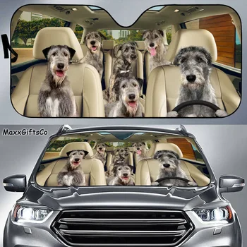 сенника за кола ирландски волкодава, предното стъкло на ирландския волкодава, сенника за кола семейни кучета, автомобилни аксесоари, за кучета, любов ирландски волкодава
