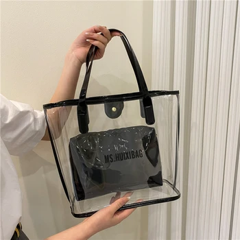 Лятна прозрачна чанта през рамо от PVC, 2 бр./компл., водоустойчив съставна чанта с голям капацитет, Крайбрежна плажна чанта за подмишниците 2023, женствена чанта