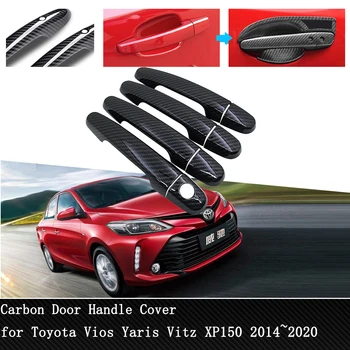 Етикети за външността на автомобила покритие на дръжката на вратата, Toyota Vios Yaris Vitz XP150 2014 ~ 2020 Карбоновая Защитно покритие на дръжката на вратата, 2015 2016