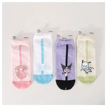 Сладки Памучни чорапи за момичета с шарени аниме My Melody Cinnamoroll Kuromi Pochacco Kawaii, Летни ежедневни чорапи, подаръци за деца