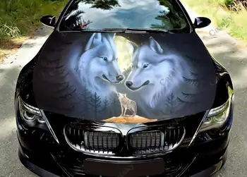Цветен винил стикер на предния капак на автомобила с изображение на животно-вълк, стикер на предния капак на камиона, графични стикери за декорация на кола по поръчка