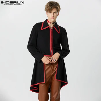 2023 Мъжки Блейзър с неправилна форма с ревери в стил мозайка, Ежедневни костюми с цип дълъг ръкав, Мъжки градинска мода, Мъжки тънки палта S-5XL INCERUN