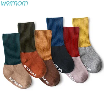Топли есенни и зимни детски чорапи с двойна игла, подходящи по цвят чорапи за новородено, нескользящие памучни чорапи за бебета