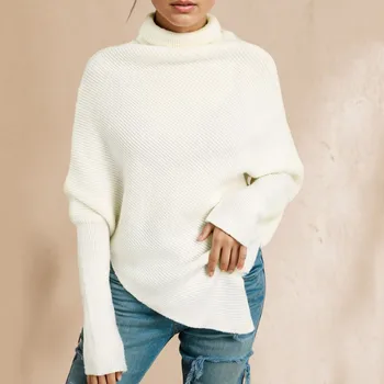 Жена обикновен пуловер с неправилна форма с високо воротом, дамски свободна задължителни, просто стил, дамски елегантни всекидневни пуловер Slim Fit пуловер