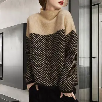 Жена пуловер, уютни зимни пуловери, стилен висока яка, без приятелка, топлина за жени, мек пуловер