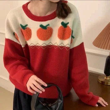 EBAIHUI Жаккардовый женски пуловер, нова мода, мозайка шиене, мил женски трико с кръгло деколте, есен-зима, Без всекидневни пуловер