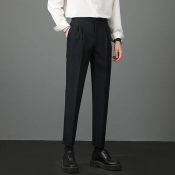 2024 Корейски мъжки панталони с плиссированным модел, ежедневни панталони, Известни улични мъжете, еластичен колан, Малки крака, Тънка облекло, мода L20