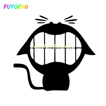 Модни Етикети FUYOOHI с голяма усмивка, Cartoony котка, едно Забавно животно, декоративни стикери Винил прозорци
