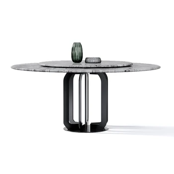 Маса за хранене с тарелками, модерен минималистичен маса за хранене, Начало луксозна кръгла маса от камък, Италия, Набор от места за хранене столове и маси