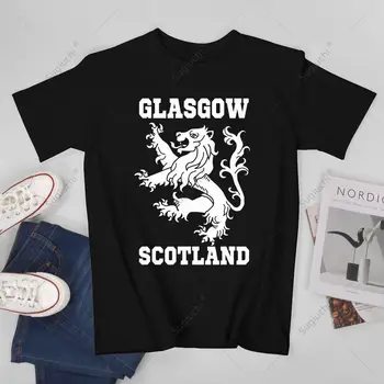 Унисекс, мъжки t-shirt Glasgow Scotland, тениска с изображение на шотландски лъв, тениски, дамски тениски от 100% памук за момчета.