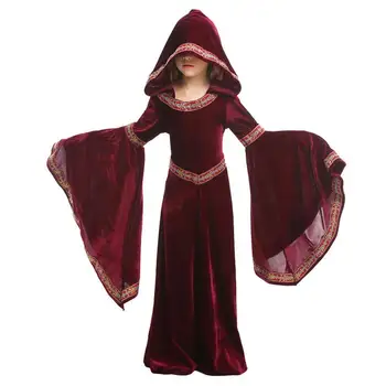 Костюм на средновековна принцеса на Хелоуин парти за деца на принцеса рокля от епохата на Възраждането за момичета, средновековен cosplay, рокля вещици, наметало