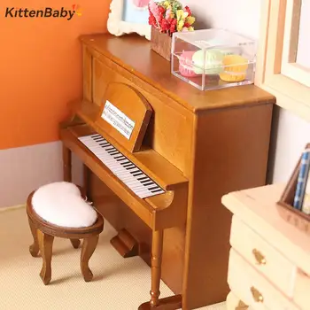 1 комплект 1: 12 Миниатюрни пиано за куклена къща с табуреткой Модел на музикален инструмент Начало декор Детски играчки за ролеви игри и Аксесоари за куклена къща