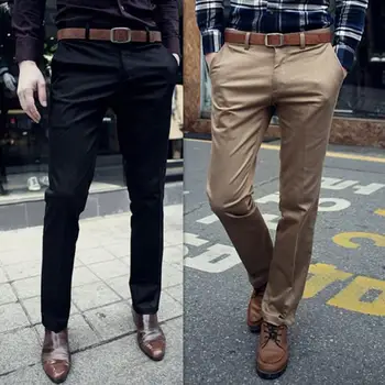 Строги панталони с ципове, стилни мъжки бизнес панталони приталенного намаляване, дишащи меки панталони с висока талия и джобове копчета-молниях.