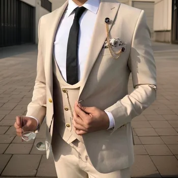 Приталенные Мъжки костюми По Поръчка от 3 части В Италиански Стил По Поръчка на Сватбен Смокинг Младоженеца Бизнес Модерен костюм (Яке + Панталон + елек) 2024