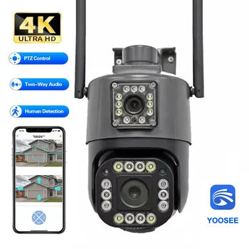 IP камера Yoosee 4K 8MP, PTZ, автоматично проследяване, двупосочен звук, Цветно нощно виждане, външни водоустойчива камера за наблюдение