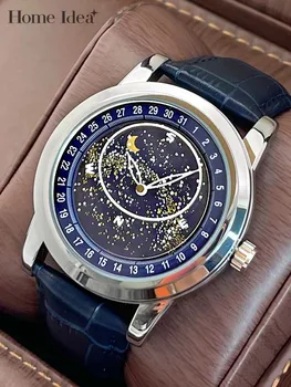Модни механични ръчни часовници Дизайнерска кожена стоманена обтегач, напълно автоматични водоустойчивост светлинен часовник