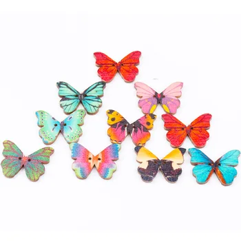 Дървени цветни копчета във формата на пеперуда, 2 дупки, дрехи ръчна изработка, scrapbooking, занаяти собствените си ръце, 28x20 мм 30шт MT0298-FD