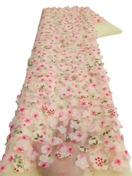 Африканска лейси плат с 3D-цвете XIYA 2023, благородна Нигерийская апликация, мрежа, тюл, дантела френч, за вечерна рокля за абитуриентски бал
