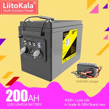 LiitoKala 12,8 В 200ahLifepo4 батерията на power bank за кемперов количката Офроуд Автономен Слънчев Вятър за АВТОБУСА Outdoor/5/12 изхода