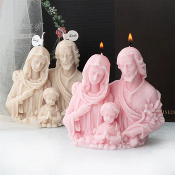 Форма за свещ на Католическата Саграда Фамилия, Статуетка Исус Дева Мария, Силиконова форма Ръчна изработка, 3D Подарък, Коледна Украса за дома, Форми за diy