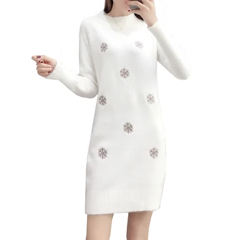 Жена Пуловер с Висока Воротом от Изкуствена Кашмир от Норка, Свободно Бяла Рокля, Вязаный Пуловер, Нова мода, 2023