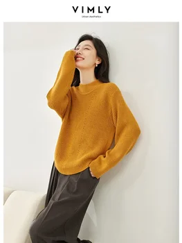 Crochet пуловери с високо воротом Vimly, женски 2023, Есенно-зимни Свободни пуловери, Блузи с дълъг ръкав, Дамски дрехи 72515