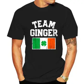 Екипът на Джинджър, Ден на Св. Патрик Ирландски мъже, Жени, тениска с Ирландския флаг, Черен памук
