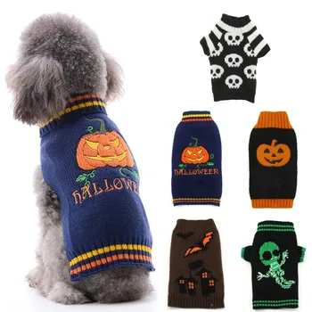Облекло с принтом тиква за Хелоуин за малки кучета, луксозен пуловер, костюм на куче, Дрехи за чихуахуа, Зимата топъл гащеризон за коте и кученце.