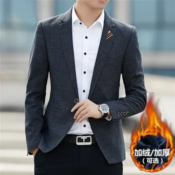Нов всекидневен костюм от висок клас, мъжки тънък бизнес костюм голям размер, младежта корейската версия на единен костюм плюс velvet мъжки костюм удебеляване