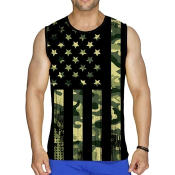 Мъжките тениски с 3D принтом на американското, летни блузи в стил харадзюку с винтажным модел, тениски без ръкави за фитнес, културизъм, фитнес, мускули