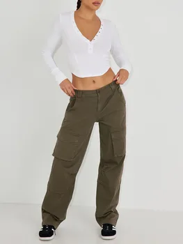 Дамски блузи с V-образно деколте и дълъг ръкав, обикновена приталенные блузи копчета, блузи, туники, эстетичная облекло