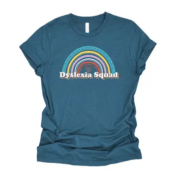 Тениска с надпис Dyslexia Squad, терапевт-осветител в Ретро стил Rainbow Teacher