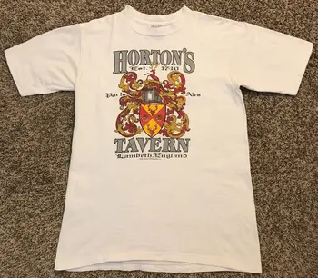 Реколта мъжка бяла тениска 1991 година Хортън s Tavern Lambeth, Англия, с по-голям Размер