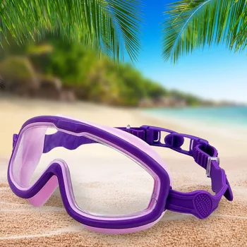 Очила за плуване на открито, водоустойчиви в голяма рамка, за деца, защита от замъгляване и виолетови, очила за плуване за деца от 8-13 години
