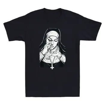 Сатанинская Нечестивая монахиня, оккультный готически зъл Антихрист, забавна реколта мъжка тениска