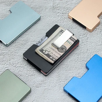 Мъжки метален портфейл CASEKEY със защита от радиочестотна идентификация, ултра-тънък алуминиев портфейл за карти с щипка за пари, изчистен мини чантата си за пари