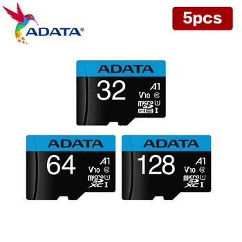 5ШТ ADATA Micro SD Карта Клас 10 A1 Карта Памет от 32 GB 64 GB 128 GB Макс 100 MB/s. V10 Flash TF Карта Оригиналния Microsd Телефонна Панел