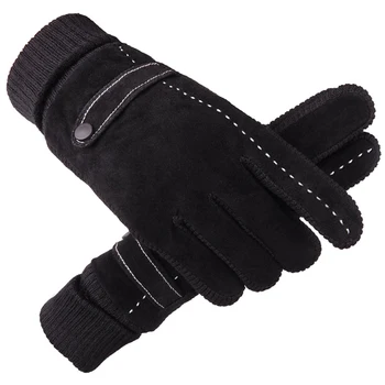 Модни Кожени Ръкавици, Мъжки Вело Мотоциклетни Мини Топли Ръкавици За Спорт На открито Дебели Ръкавици Зимни Ръкавици С Пълни пръсти